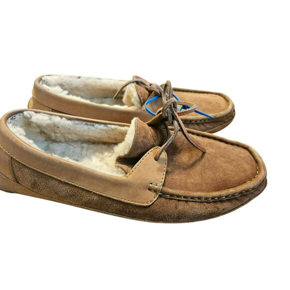 UGG Byron Tan Suede Leather Slippers Loafers  5102 Men’s 11 Leather Sheepskin - Picture 4 of 7